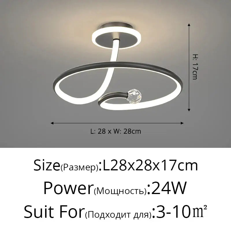 Modern minimalist decorbites black crystal chandelier with matte black twisted ring and white led light for living room decor