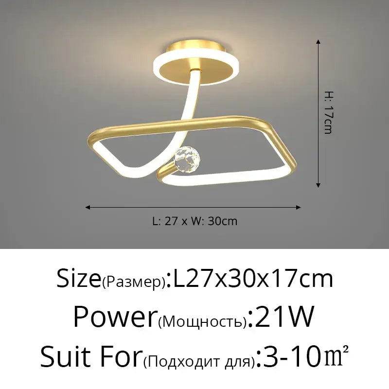 Modern gold-finished ceiling light with curved design and crystal accent for decorbites black crystal chandelier use