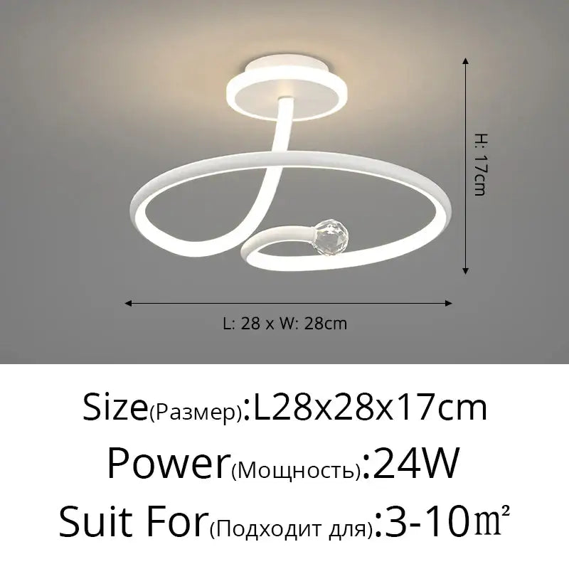 Modern white LED ceiling light with sleek curved design and crystal accent in decorbites black crystal chandelier style