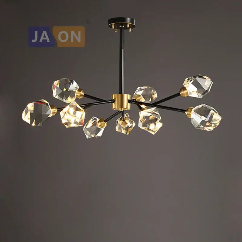 Modern black crystal copper led chandelier with faceted crystal globes for dining room decorbites black crystal lighting