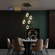 Modern black crystal copper led chandelier featuring geometric crystal pendant lights with gold-toned fixtures for dining room decorbites black crystal