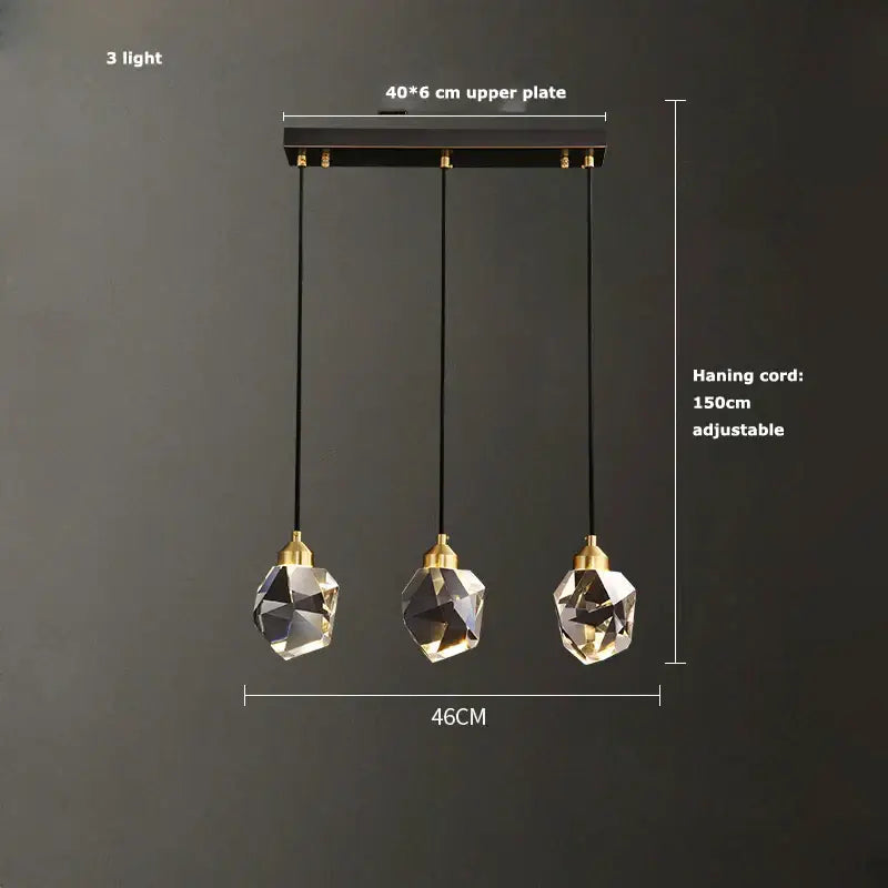 Modern black crystal copper led chandelier with three faceted crystal globes and gold-toned fixtures for dining room decorbites black crystal