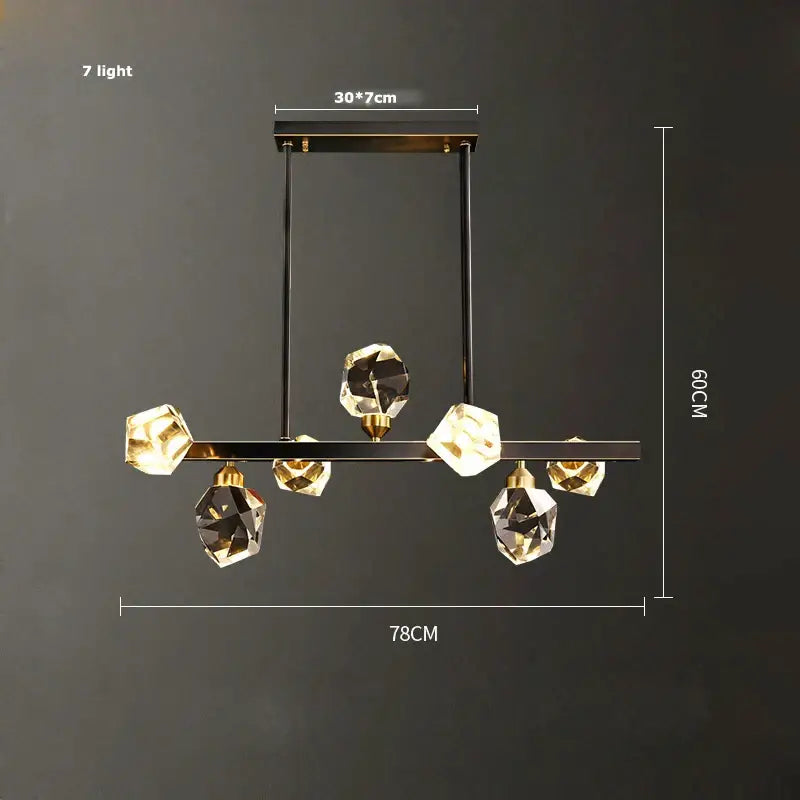 Modern black crystal copper led chandelier with seven warm lights and faceted crystal copper pendants for dining room decorbites black crystal