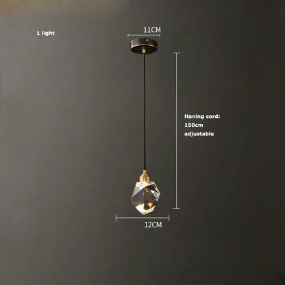 Modern black crystal copper led chandelier featuring a faceted clear glass globe with brass accents for dining room decorbites black crystal