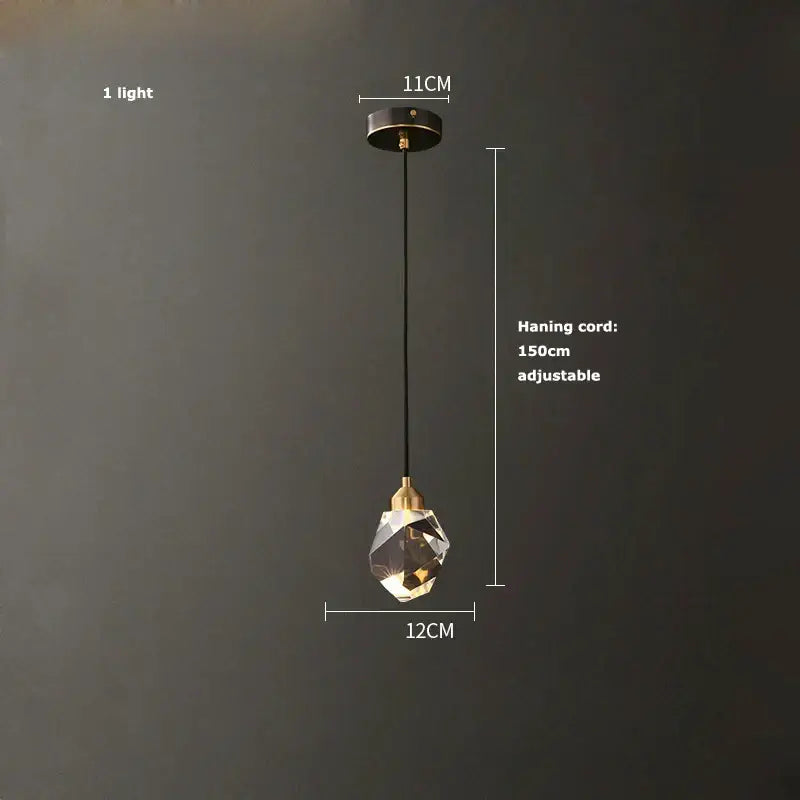 Modern black crystal copper led chandelier featuring a faceted clear glass globe with brass accents for dining room decorbites black crystal