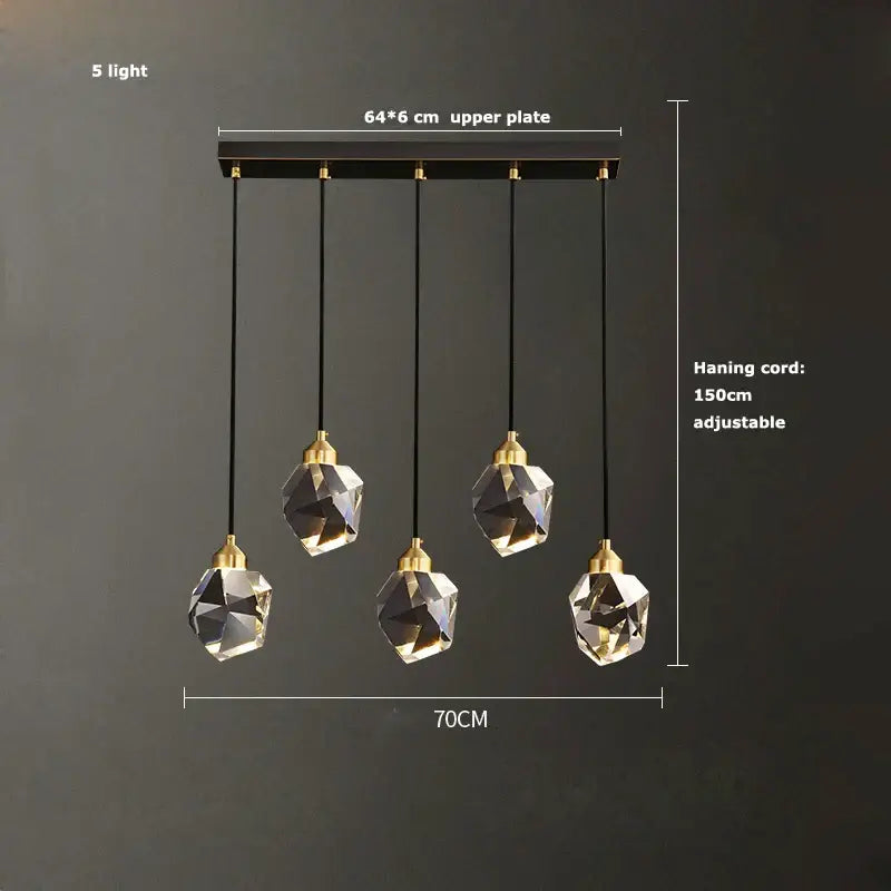 Modern black crystal copper led chandelier with five faceted crystal shades and gold fixtures for dining room decorbites black crystal