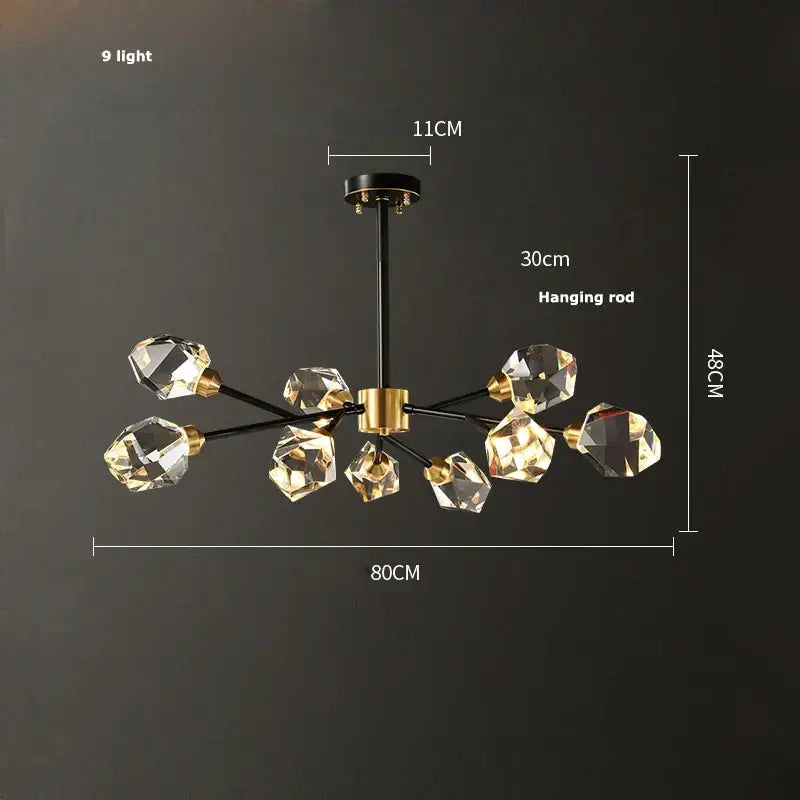 Modern black crystal copper led chandelier with nine faceted crystal lights for dining room decorbites black crystal