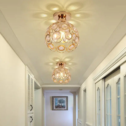 Modern black crystal flush mount ceiling light featuring gold-toned spherical design with crystal flush mount accents for hallway decorbites ceiling light