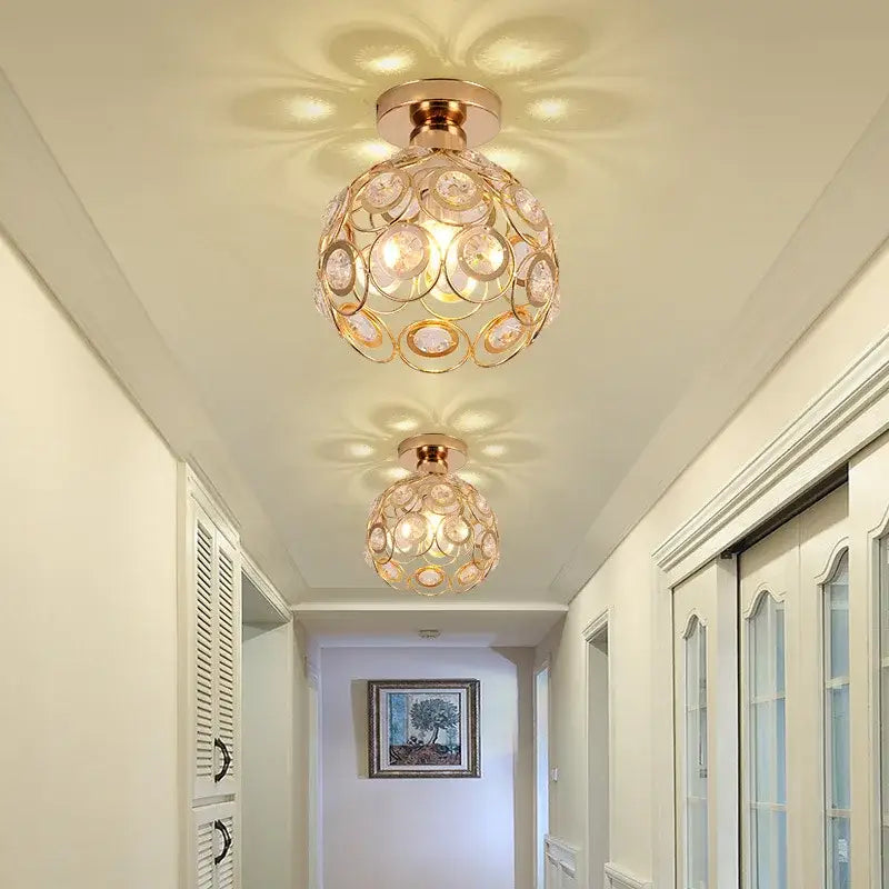 Modern black crystal flush mount ceiling light featuring gold-toned spherical design with crystal flush mount accents for hallway decorbites ceiling light