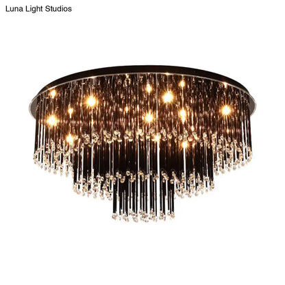 Decorbites™ modern black crystal flush mount chandelier with black metal frame and cascading crystal beads for bedroom