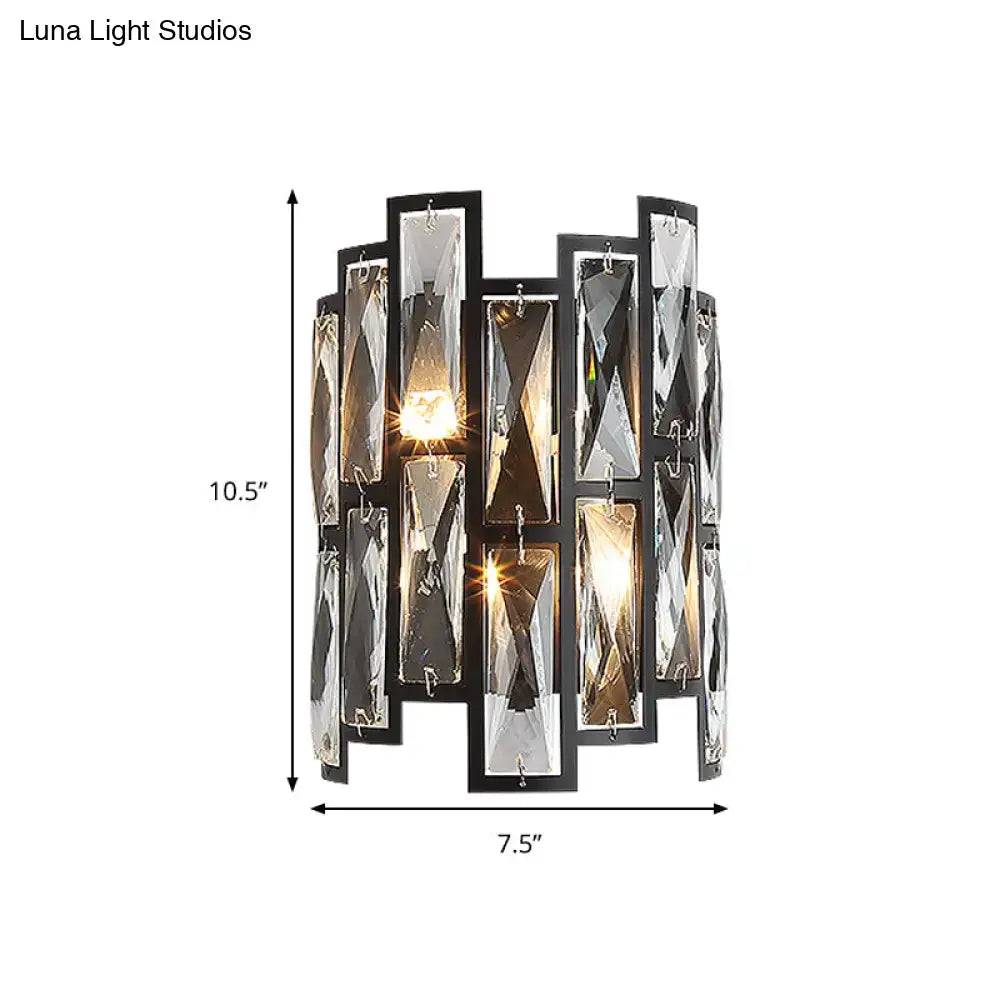 Modern black half cylinder wall lamp with crystal panels that refract light living room cylinder wall lamp