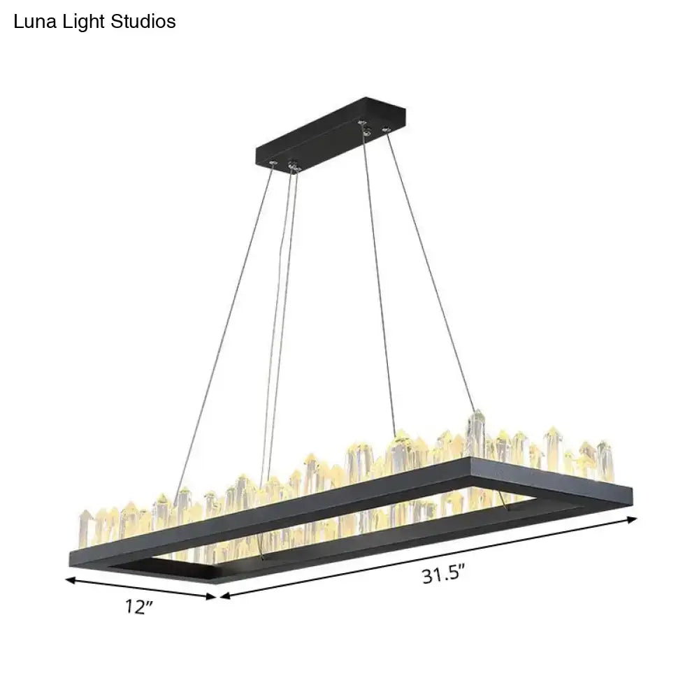 Decorbites™ black rectangular led ceiling light with crystal icicle accents and modern design in warm and white light