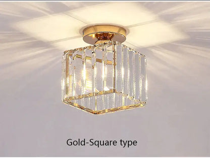 Gold-finished square ceiling light with clear crystal prisms modern black crystal led ceiling light decorbites light fixture