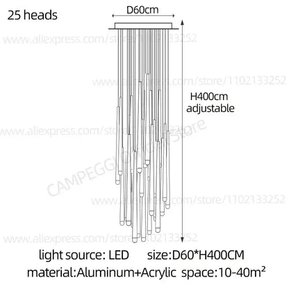Modern black crystal led chandelier dining room pendant light with 25 slender glass heads on aluminum frame by decorbites crystal led