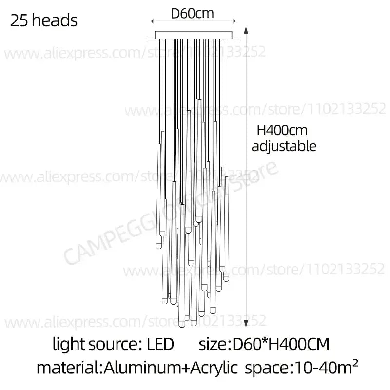 Modern black crystal led chandelier dining room pendant light with 25 slender glass heads on aluminum frame by decorbites crystal led