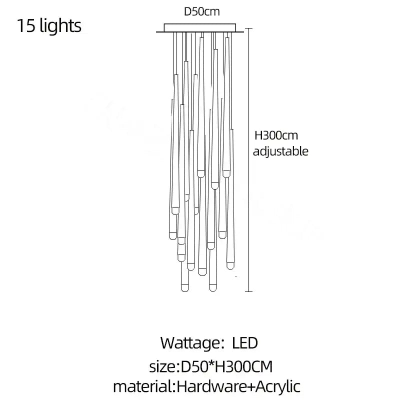 Adjustable modern black crystal led chandelier with 15 LED lights and acrylic tubes for dining room decorbites crystal led