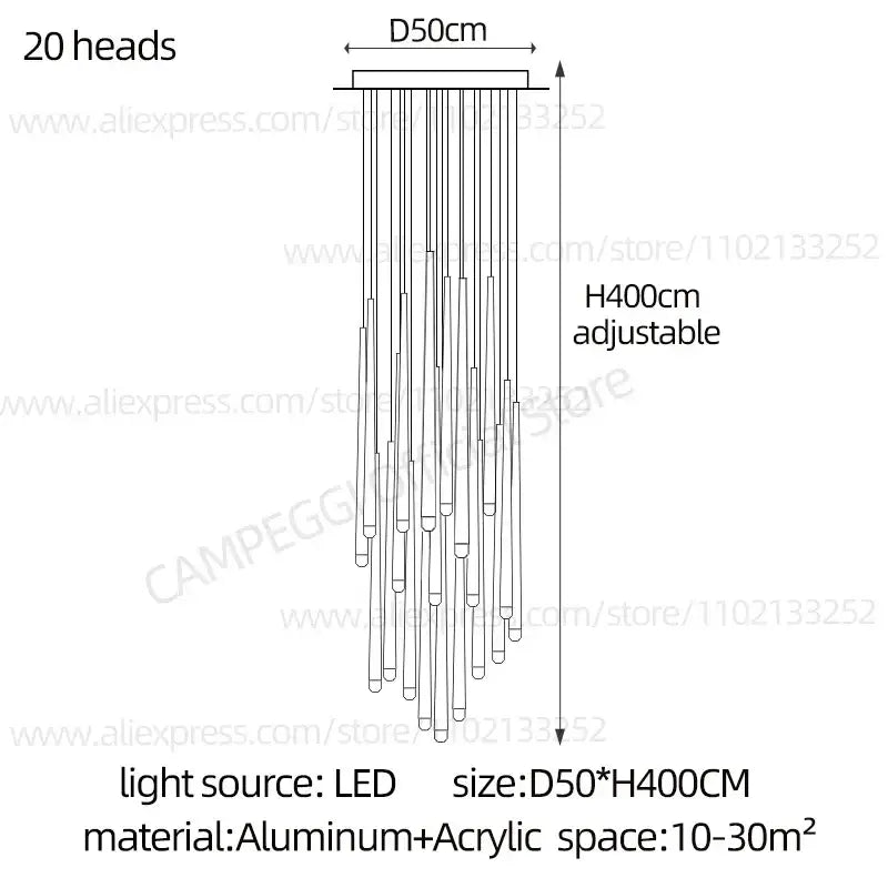 Modern black crystal led chandelier dining room pendant light with 20 adjustable aluminum and acrylic light heads by decorbites crystal led