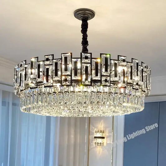 Modern black crystal led chandelier with black metal frame and clear glass prisms for living room decorbites black crystal
