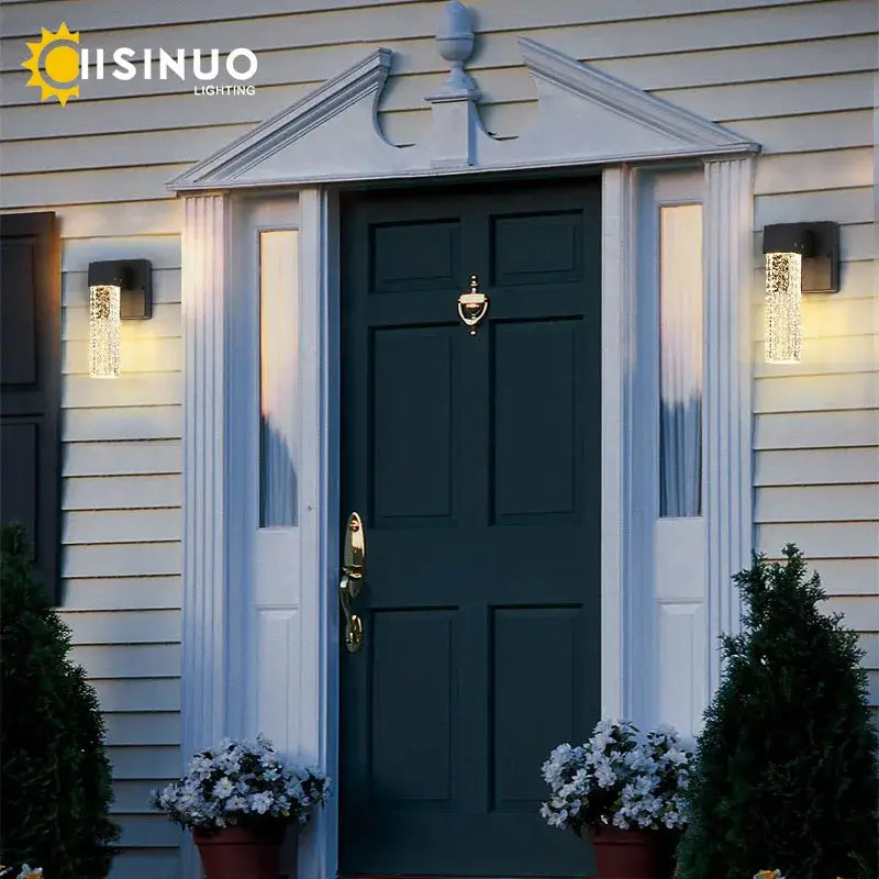 Modern black crystal led outdoor wall light garden sconce with black crystal-encrusted design and warm glowing light