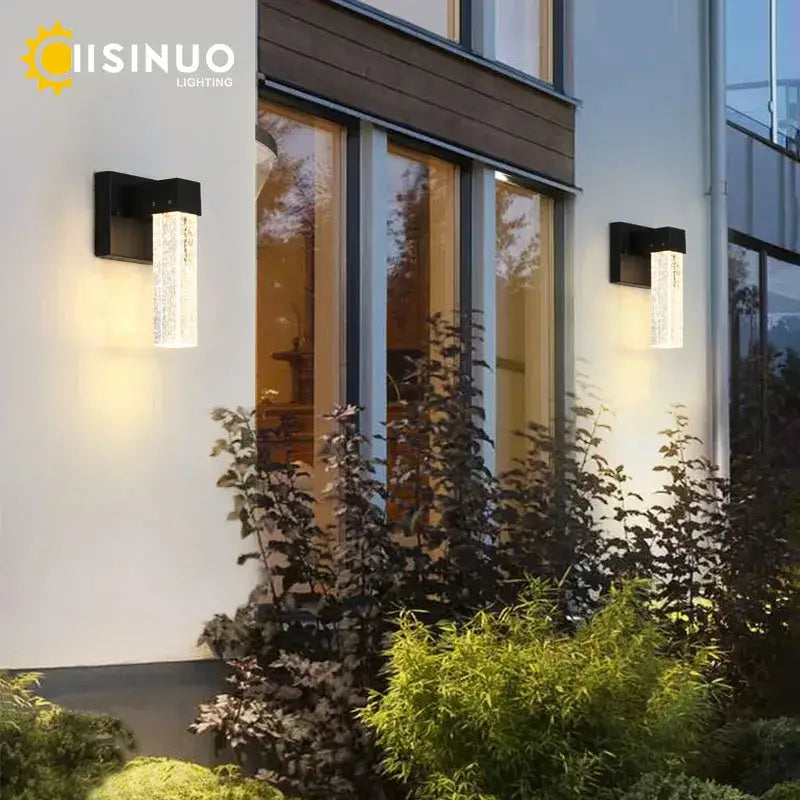 Modern black crystal led outdoor wall light with black frame and translucent textured glass for warm garden decorbites wall light