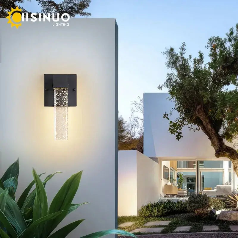 Modern black crystal led outdoor wall light with vertical glass panel featuring decorbites crystal led for garden decor