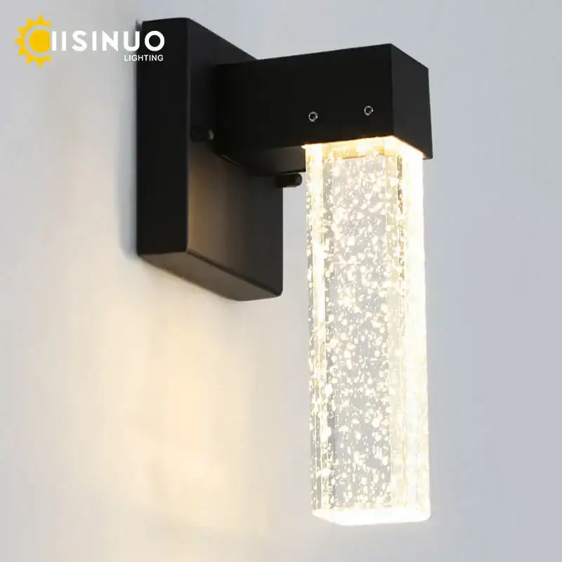 Modern black crystal led outdoor wall light with vertical translucent panel emitting warm light for garden decorbites wall light