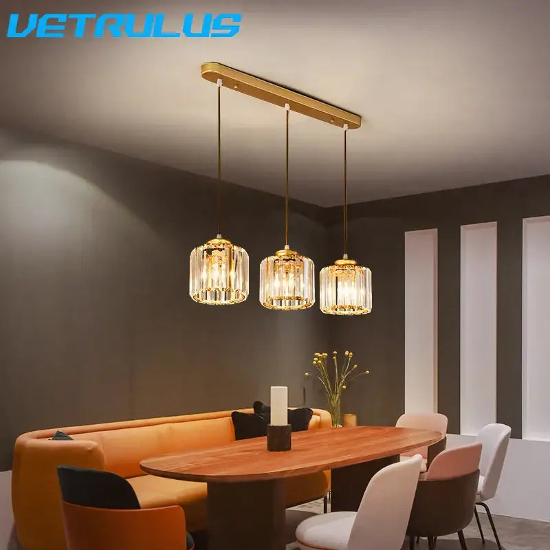 Modern black crystal led pendant chandelier with gold-toned crystal led pendant lights for dining room decorbites crystal led