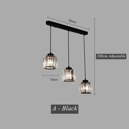 Modern black crystal led pendant chandelier with three hanging glass shades from decorbites for dining room decor