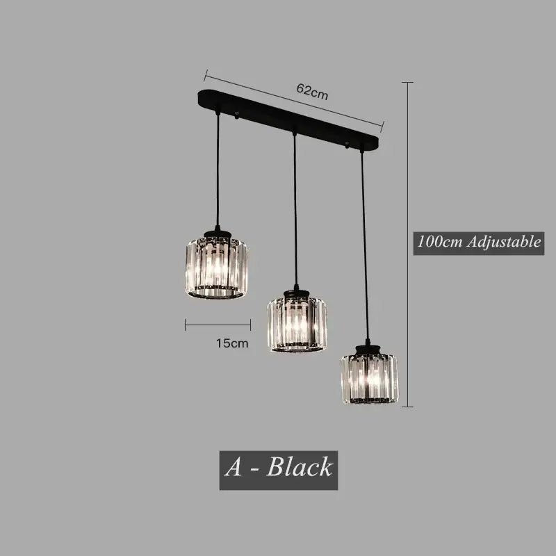 Modern black crystal led pendant chandelier with three hanging glass shades from decorbites for dining room decor