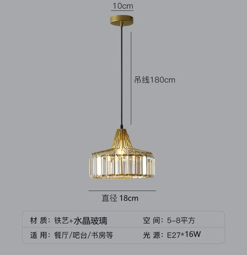 Modern Black Crystal LED Pendant Chandelier - gold 18cm