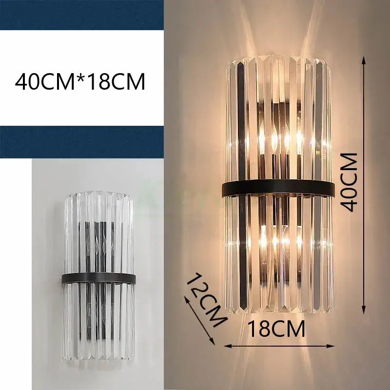 Modern black crystal led wall lights featuring clear crystal glass with black metal band for bedroom decorbites crystal led wall
