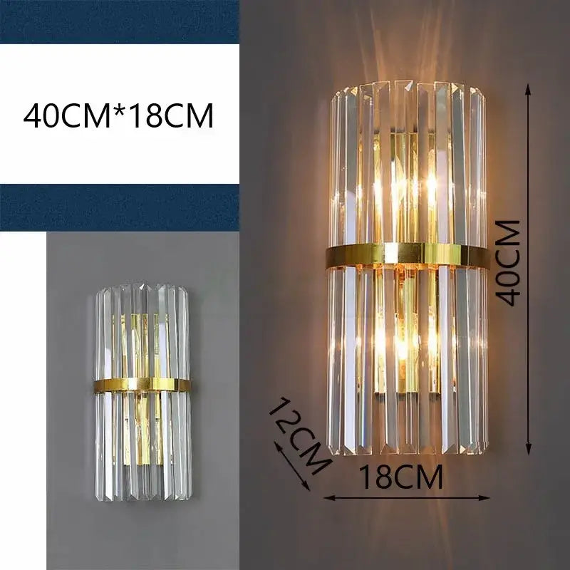 Modern black crystal led wall lights featuring vertical crystal rods with gold-toned band for bedroom decorbites crystal led sconce