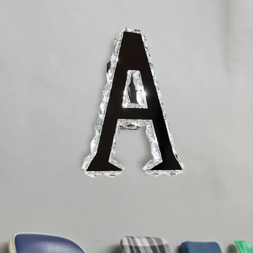 Modern black crystal letter a wall sconce with sparkling border white warm natural light 110v-120v 220v-240v maximum bulb wattage