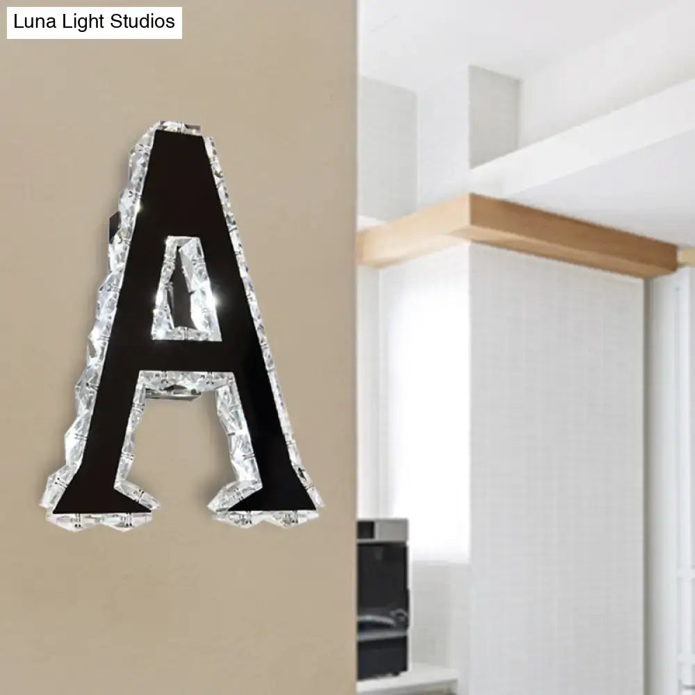 Modern black letter a wall sconce with crystal border providing white warm natural light for 110v-120v or 220v-240v use