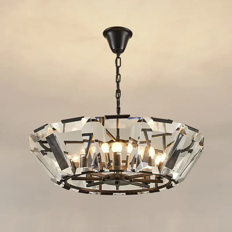 Modern black crystal pendant chandelier with dark bronze frame and clear crystal facets for luxe dining room lighting decorbites black crystal