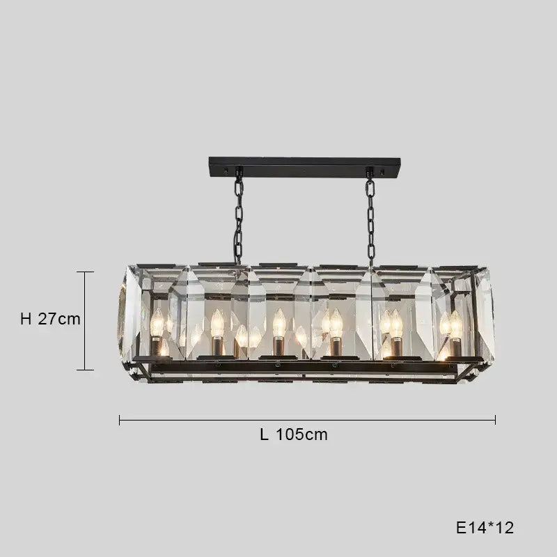 Modern black crystal pendant chandelier with rectangular metal frame and faceted clear crystal panels for dining room decorbites black crystal