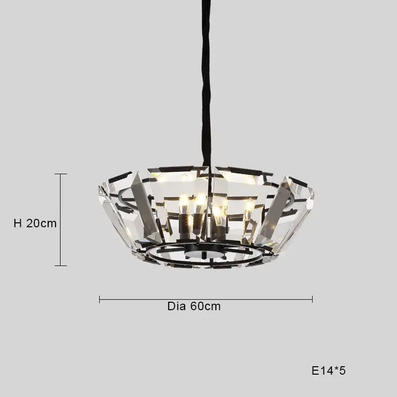 Modern black crystal pendant chandelier with a black metal frame and five e14 bulbs for luxe dining room decorbites black crystal