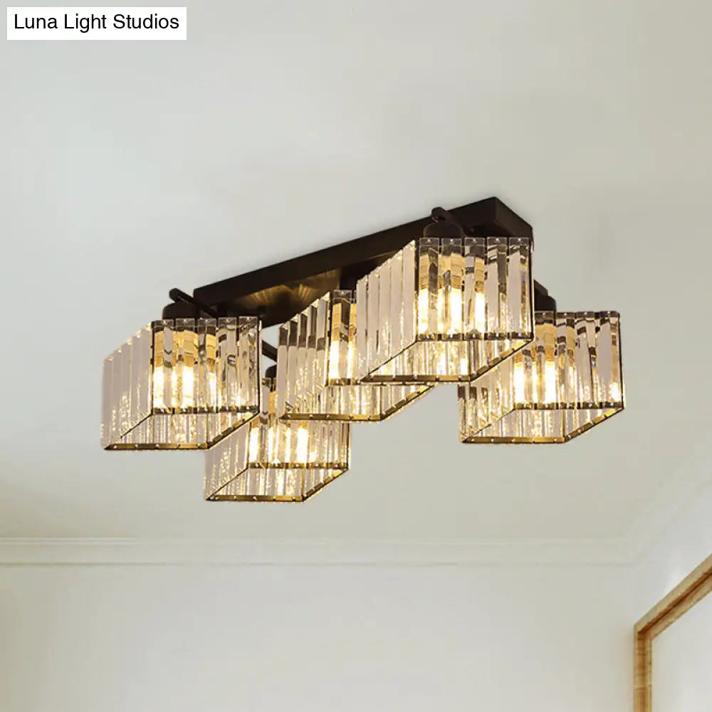 DecorBites™ DecorBites™ Modern Black Crystal Prism Flush Chandelier with 4/5 Bulbs - Semi-Mount Lighting