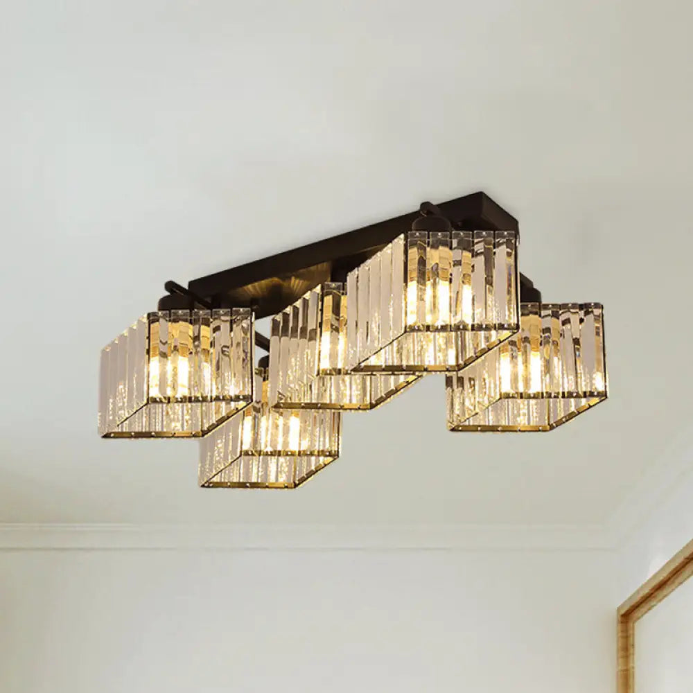 DecorBites™ DecorBites™ Modern Black Crystal Prism Flush Chandelier with 4/5 Bulbs - Semi-Mount Lighting