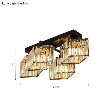 DecorBites™ DecorBites™ Modern Black Crystal Prism Flush Chandelier with 4/5 Bulbs - Semi-Mount Lighting