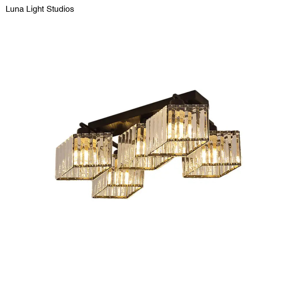 DecorBites™ DecorBites™ Modern Black Crystal Prism Flush Chandelier with 4/5 Bulbs - Semi-Mount Lighting