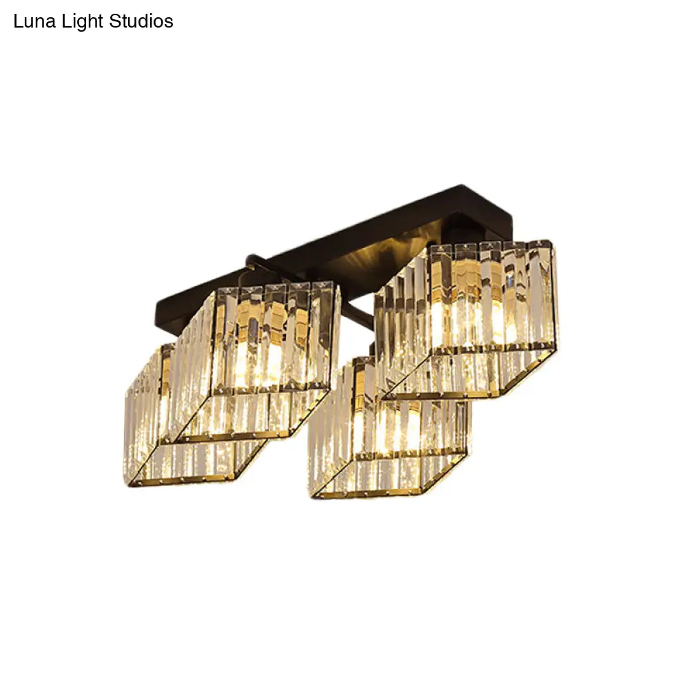 DecorBites™ DecorBites™ Modern Black Crystal Prism Flush Chandelier with 4/5 Bulbs - Semi-Mount Lighting
