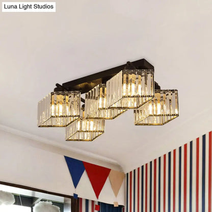 DecorBites™ DecorBites™ Modern Black Crystal Prism Flush Chandelier with 4/5 Bulbs - Semi-Mount Lighting