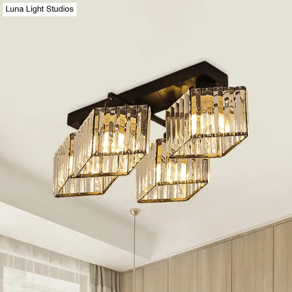 DecorBites™ DecorBites™ Modern Black Crystal Prism Flush Chandelier with 4/5 Bulbs - Semi-Mount Lighting