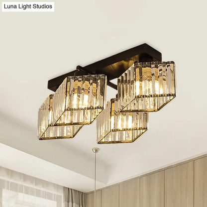 DecorBites™ DecorBites™ Modern Black Crystal Prism Flush Chandelier with 4/5 Bulbs - Semi-Mount Lighting