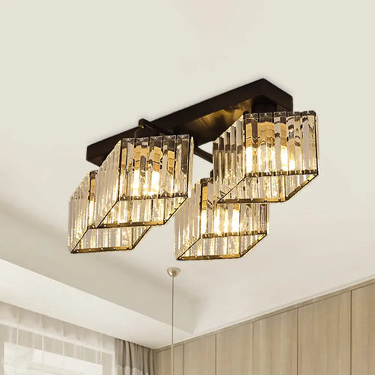 DecorBites™ DecorBites™ Modern Black Crystal Prism Flush Chandelier with 4/5 Bulbs - Semi-Mount Lighting