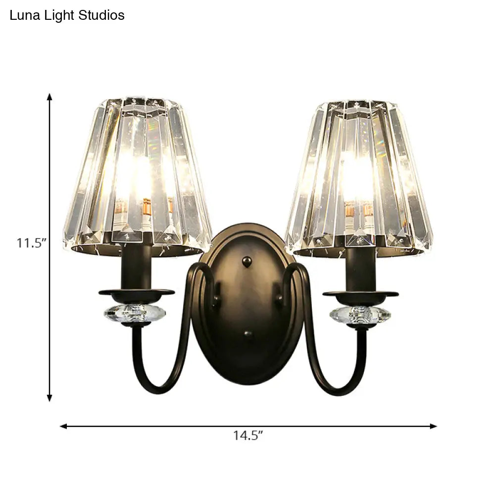 DecorBites™ DecorBites™ Modern Black Crystal Prism Wall Sconce Lamp - 2 Lights, Cone Shade, Gooseneck Arm, Sleek Design