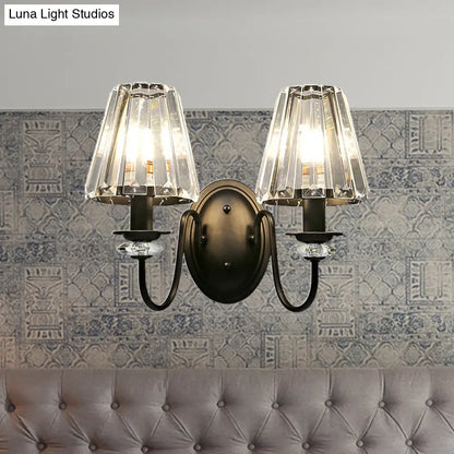 DecorBites™ DecorBites™ Modern Black Crystal Prism Wall Sconce Lamp - 2 Lights, Cone Shade, Gooseneck Arm, Sleek Design