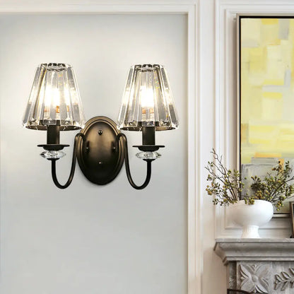 DecorBites™ DecorBites™ Modern Black Crystal Prism Wall Sconce Lamp - 2 Lights, Cone Shade, Gooseneck Arm, Sleek Design