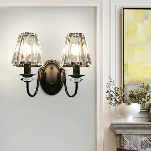 DecorBites™ DecorBites™ Modern Black Crystal Prism Wall Sconce Lamp - 2 Lights, Cone Shade, Gooseneck Arm, Sleek Design